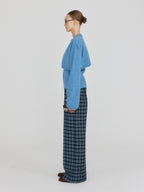 EENK ZILVINE Relaxed Plaid Pants - Navy/Sky Blue Multi