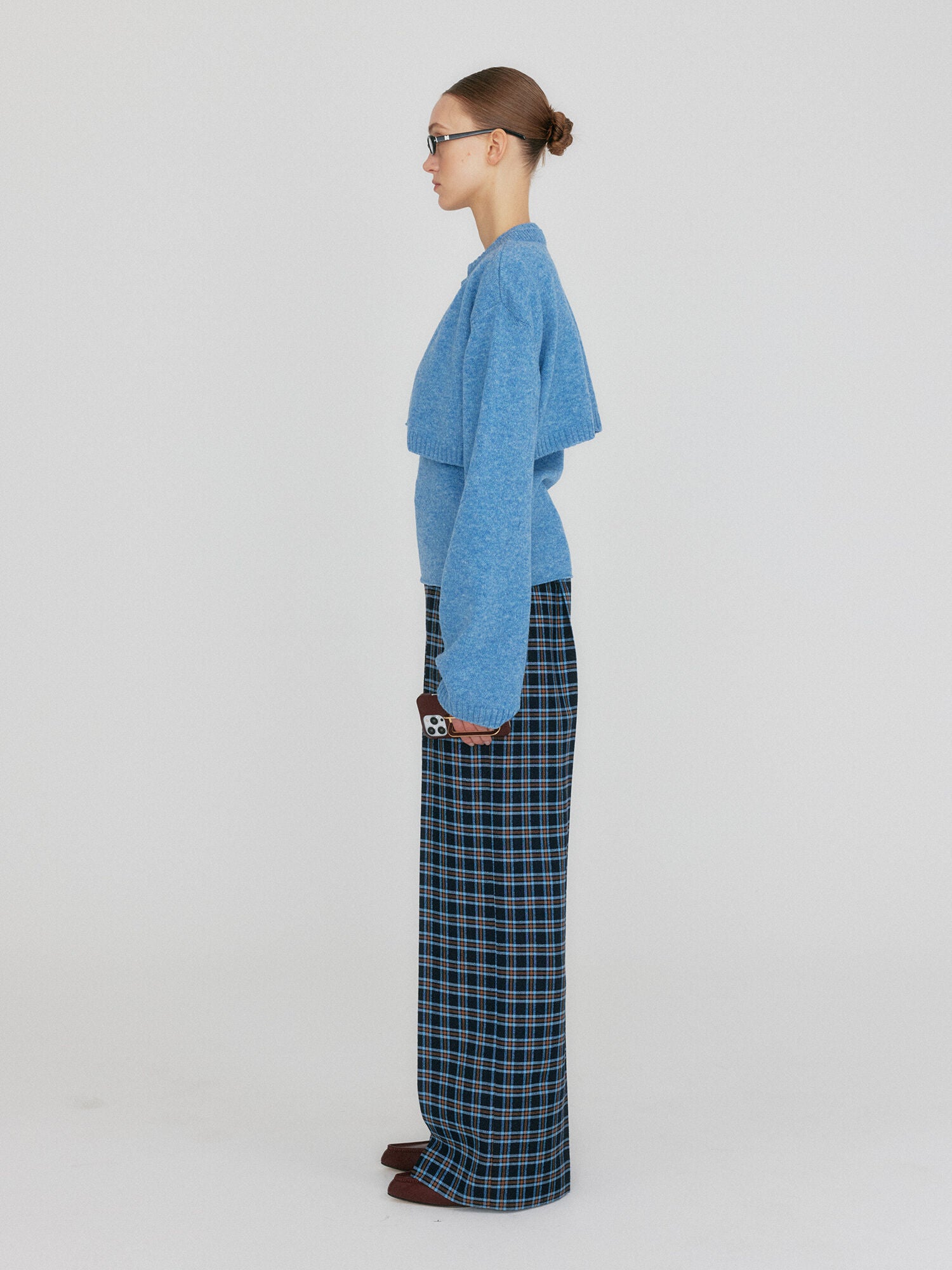 EENK ZILVINE Relaxed Plaid Pants - Navy/Sky Blue Multi