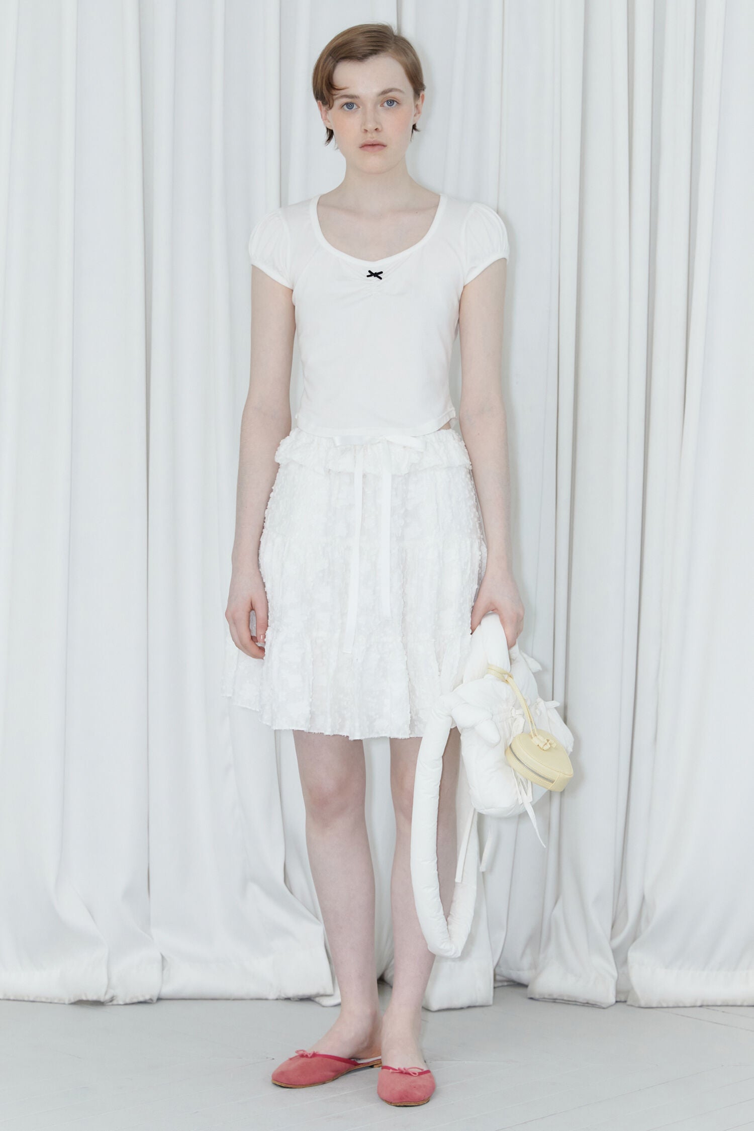 SINOON Round Shirring T-Shirt (White)