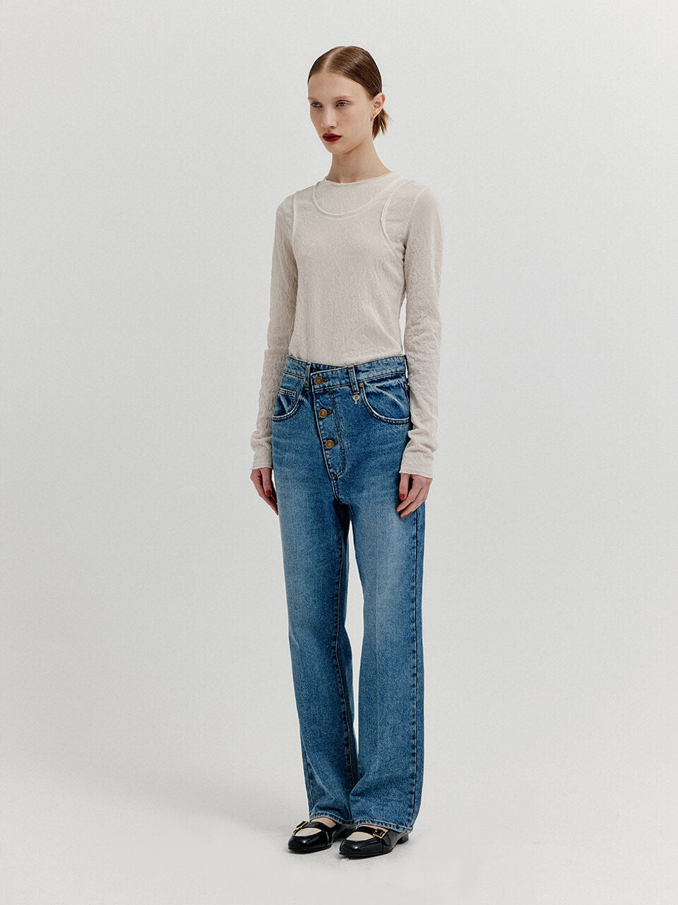 EENK XENEVA Asymmetric Front Denim Pants - Blue