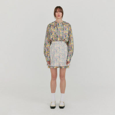 YENDEL Floral Mini Pleats Skirts - Cream