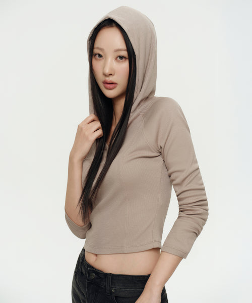 MUSINSA STANDARD WOMAN MUSINSA STANDARD WOMAN Women's Ribbed Slim Hoodie Greyish Beige