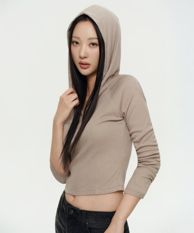 MUSINSA STANDARD WOMAN Women's Ribbed Slim Hoodie Greyish Beige