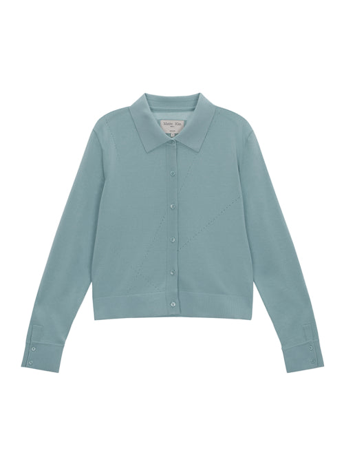 MATIN KIM MATIN KIM Diagonal Punching Button Cardigan for Women in Mint