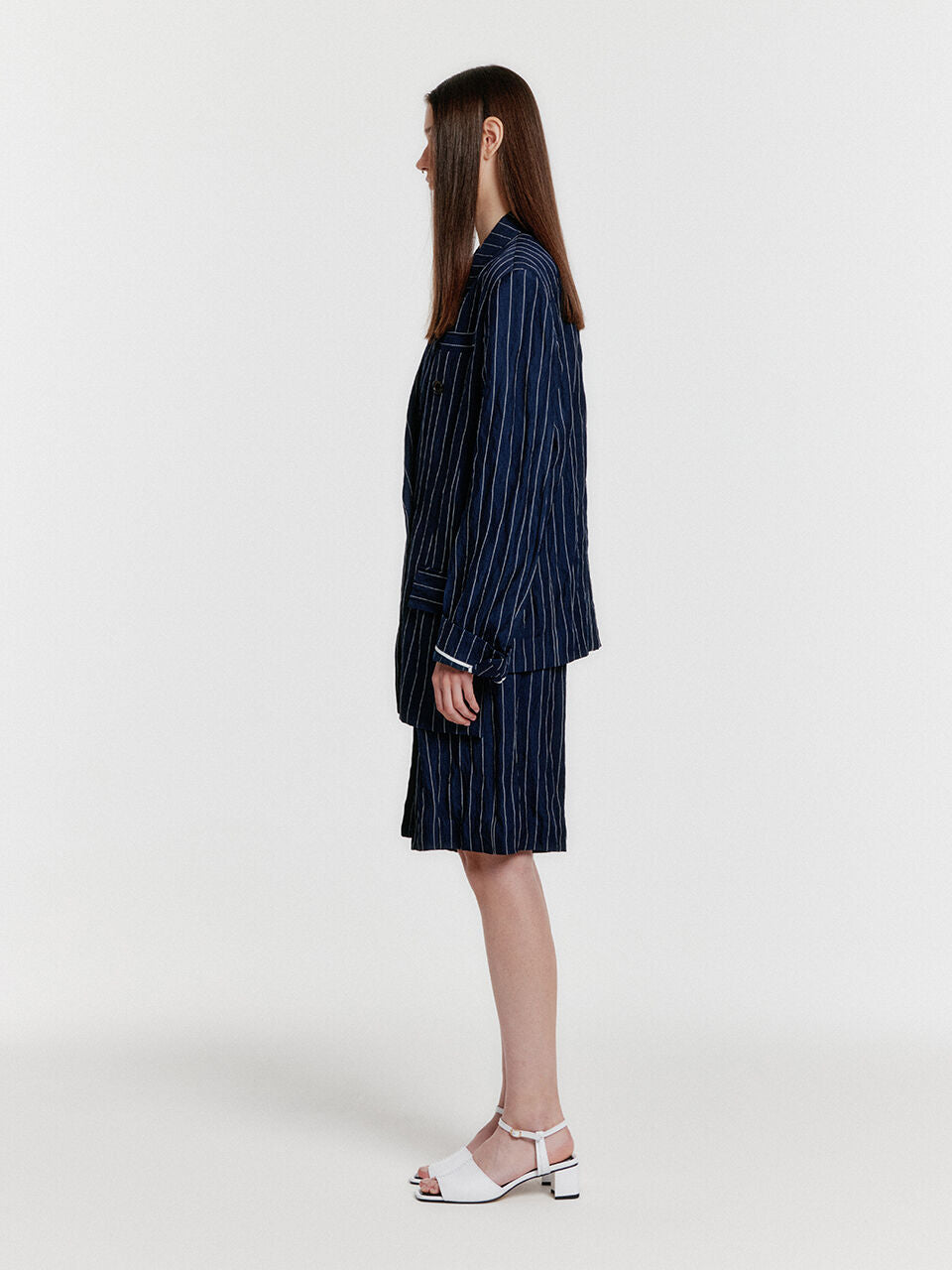 EENK YO Double-Breasted Jacket - Navy Stripe