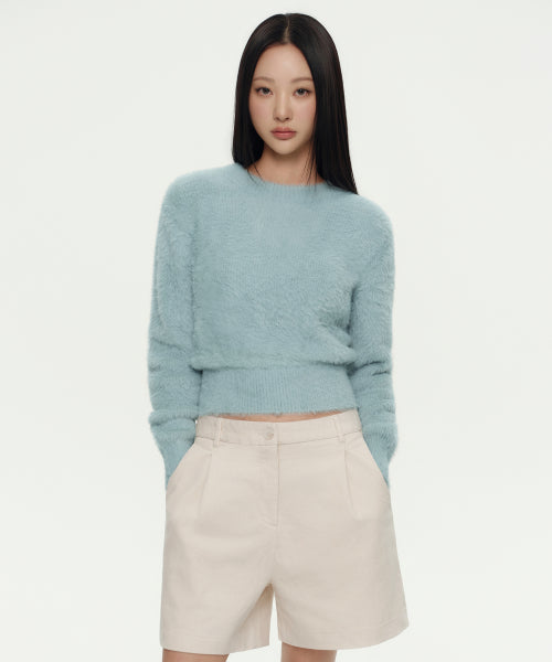 MUSINSA STANDARD WOMAN MUSINSA STANDARD WOMAN Women's Fuzzy Crew Neck Knit Pastel Blue
