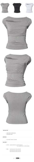 FLAREUP Asymmetrical Draped Roll-Up T-Shirt (FL-165_Gray)