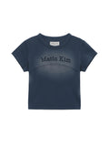 MATIN KIM MATIN KIM Pigment Cut Out Logo Crop Top in Smoke Blue