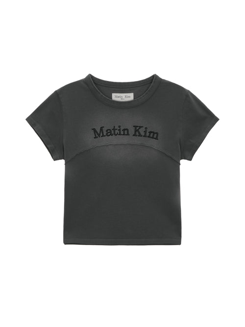 MATIN KIM MATIN KIM Pigment Cut Out Logo Crop Top in Charcoal