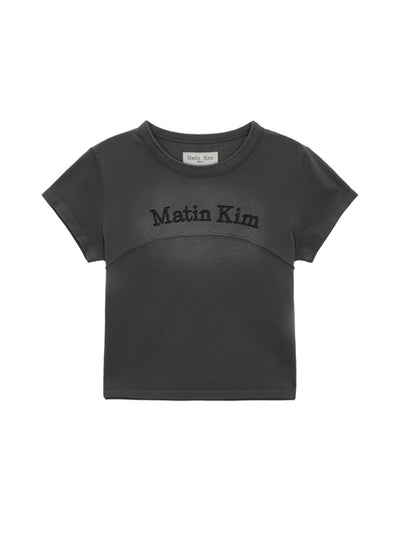 MATIN KIM Pigment Cut Out Logo Crop Top in Charcoal