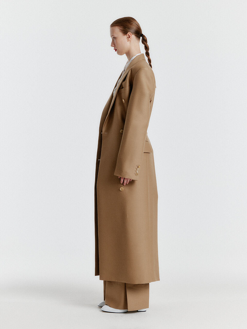 EENK YALE Peaked lapel Tailored Long Coat - Beige