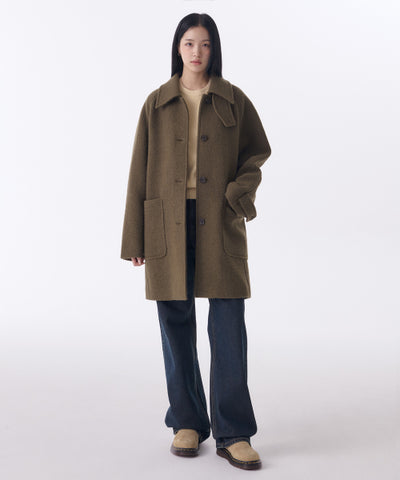 MUSINSA STANDARD WOMAN Wool Blend Boucle Balmacan Half Coat [Brown]