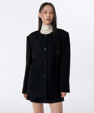 MUSINSA STANDARD WOMAN Women's Round Neck Tweed Half Jacket [Black]