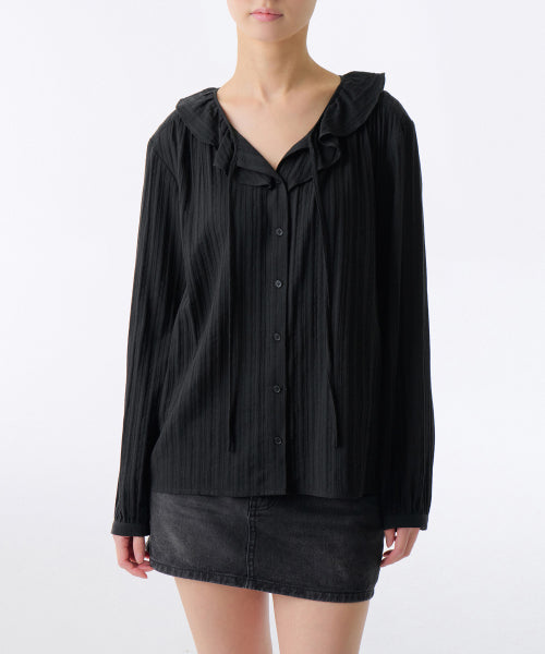 MUSINSA STANDARD WOMAN MUSINSA STANDARD WOMAN Women's Cotton Frill Neck Blouse [Black]