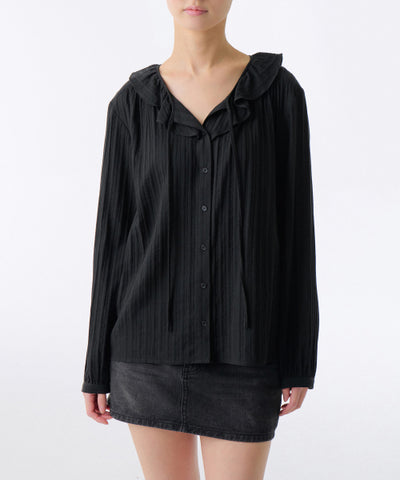MUSINSA STANDARD WOMAN Women's Cotton Frill Neck Blouse [Black]