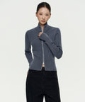 MUSINSA STANDARD WOMAN MUSINSA STANDARD WOMAN Women's Two-Tone Ribbed Slim Knit Zip-Up [Size]