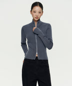 MUSINSA STANDARD WOMAN MUSINSA STANDARD WOMAN Women's Two-Tone Ribbed Slim Knit Zip-Up [Size]