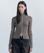 MUSINSA STANDARD WOMAN MUSINSA STANDARD WOMAN Women's Two-Tone Ribbed Slim Knit Zip-Up Warm Gray