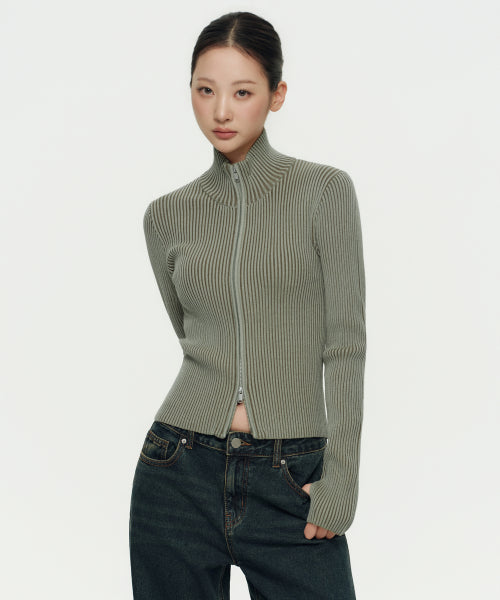MUSINSA STANDARD WOMAN MUSINSA STANDARD WOMAN Women's Knit Zip-Up [Sage]