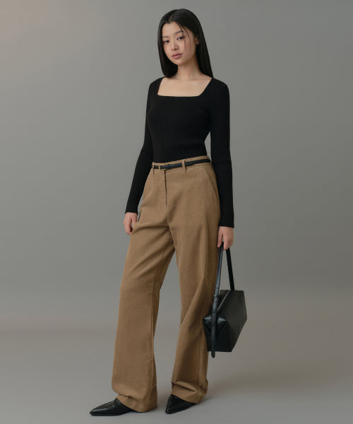 MUSINSA STANDARD WOMAN MUSINSA STANDARD WOMAN Women's Ribbed Slim Square Neck Knit Black