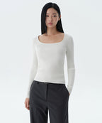MUSINSA STANDARD WOMAN MUSINSA STANDARD WOMAN Women's Ribbed Slim Square Neck Knit [Ivory]