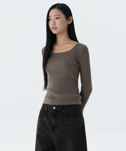 MUSINSA STANDARD WOMAN MUSINSA STANDARD WOMAN Women's Ribbed Slim Square Neck Knit [Taupe] (Size)