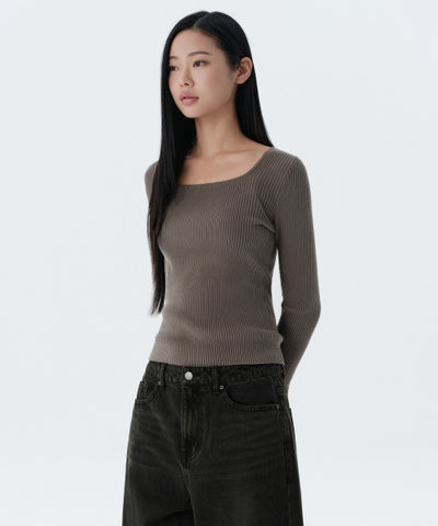 MUSINSA STANDARD WOMAN Women's Ribbed Slim Square Neck Knit [Taupe] (Size)