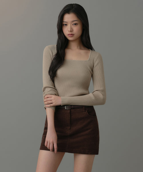 MUSINSA STANDARD WOMAN MUSINSA STANDARD WOMAN Women's Ribbed Slim Square Neck Knit Greyish Beige