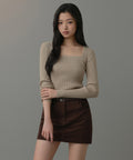 MUSINSA STANDARD WOMAN MUSINSA STANDARD WOMAN Women's Ribbed Slim Square Neck Knit Greyish Beige