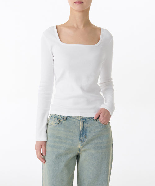 MUSINSA STANDARD WOMAN MUSINSA STANDARD WOMAN Women's Slim Square Neck Long Sleeve T-Shirt (White)
