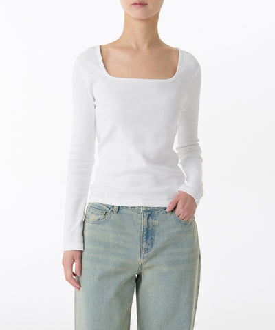 MUSINSA STANDARD WOMAN Women's Slim Square Neck Long Sleeve T-Shirt (White)