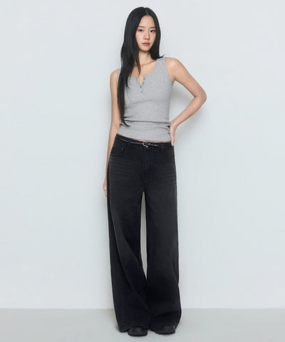 MUSINSA STANDARD WOMAN Women's Wide Trapeze Denim Pants (Washed Black)