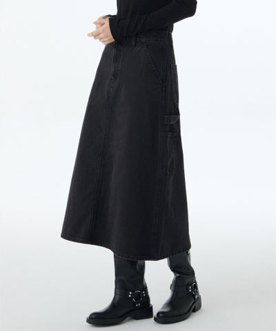 MUSINSA STANDARD WOMAN Women's Denim Carpenter Long Skirt (Washed Black)
