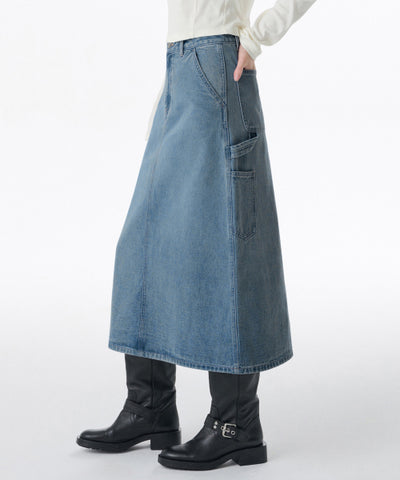 MUSINSA STANDARD WOMAN Denim Carpenter Long Skirt (Light Indigo)