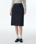 MUSINSA STANDARD WOMAN MUSINSA STANDARD WOMAN Denim Knee Length Skirt Deep Indigo
