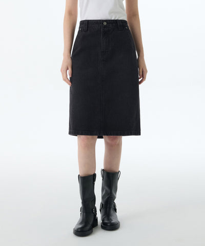 MUSINSA STANDARD WOMAN Denim Knee Length Skirt (Washed Black)