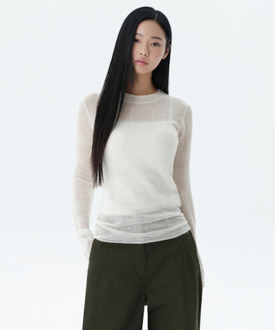 MUSINSA STANDARD WOMAN Women's Sheer Vertical Textured Knit [Ivory] Size