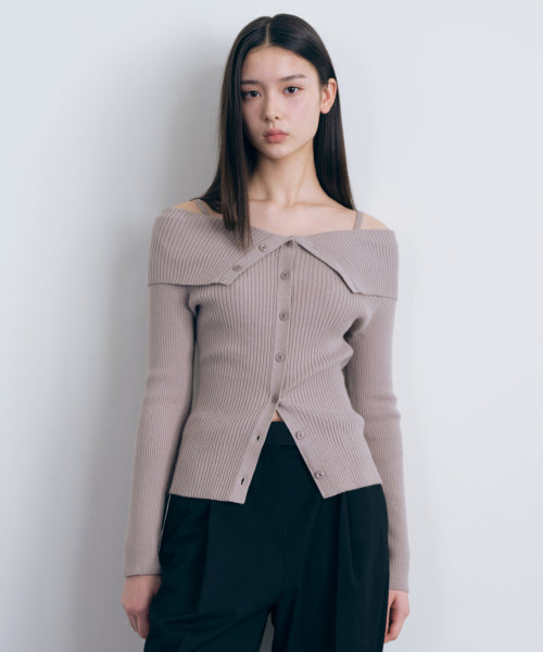 MUSINSA STANDARD WOMAN MUSINSA STANDARD WOMAN Cardigan ribbed off-shoulder warm gray