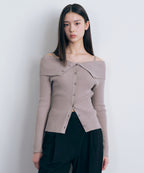 MUSINSA STANDARD WOMAN MUSINSA STANDARD WOMAN Cardigan ribbed off-shoulder warm gray