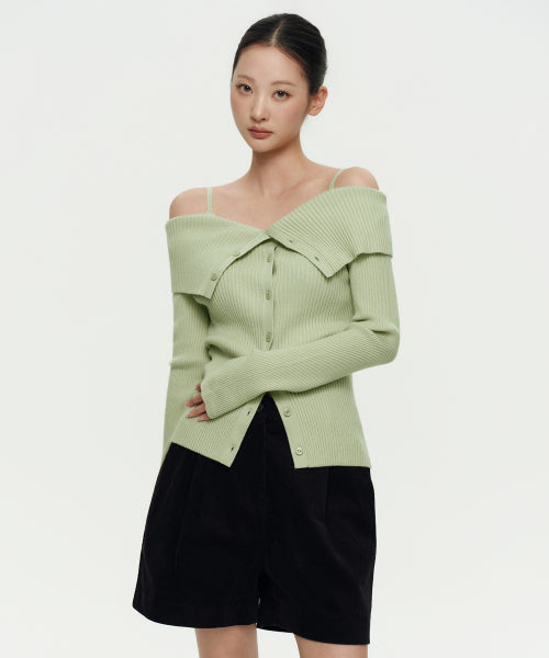 MUSINSA STANDARD WOMAN MUSINSA STANDARD WOMAN Women's Cardigan Off-Shoulder Pale Green