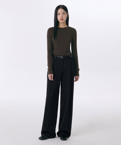 MUSINSA STANDARD WOMAN Slacks Deep Tuck Wide [Black] Size 26