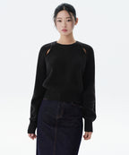 MUSINSA STANDARD WOMAN MUSINSA STANDARD WOMAN Women's Knitwear Ribbed Shoulder Cut-Out Black
