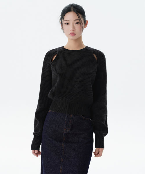 MUSINSA STANDARD WOMAN MUSINSA STANDARD WOMAN Women's Knitwear Ribbed Shoulder Cut-Out Black