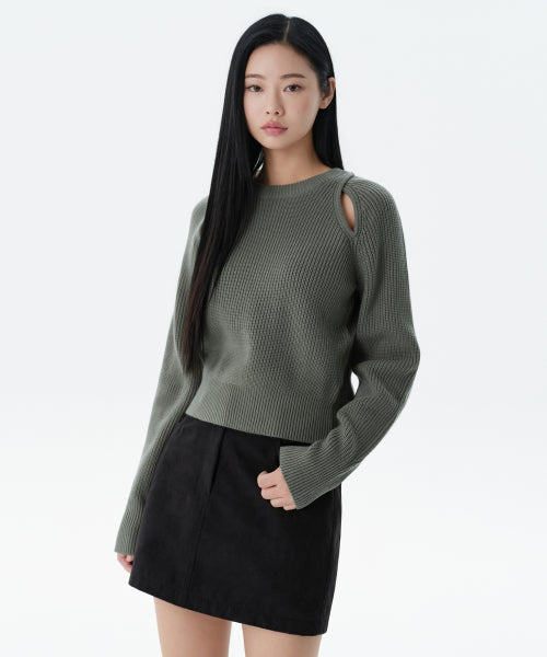 MUSINSA STANDARD WOMAN MUSINSA STANDARD WOMAN Women's ribbed shoulder cut-out knit Sage