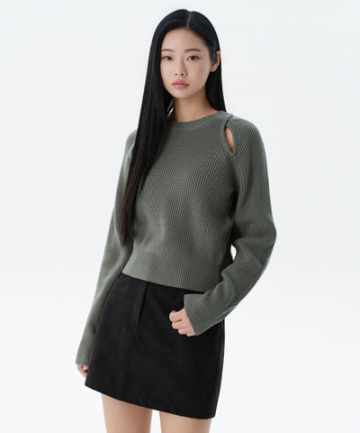 MUSINSA STANDARD WOMAN Women's ribbed shoulder cut-out knit Sage