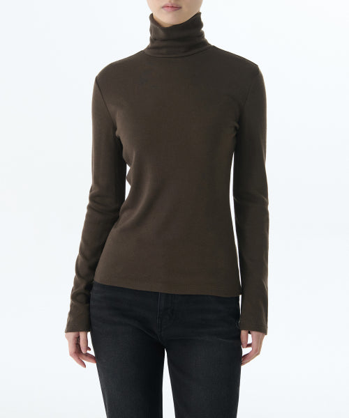 MUSINSA STANDARD WOMAN MUSINSA STANDARD WOMAN T-Shirt Slim Turtleneck Dark Brown