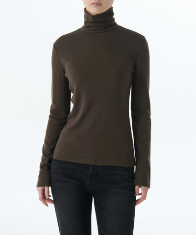 MUSINSA STANDARD WOMAN T-Shirt Slim Turtleneck Dark Brown