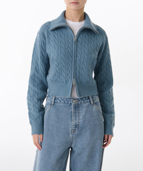 MUSINSA STANDARD WOMAN MUSINSA STANDARD WOMAN Women's Knitwear Zip-Up [Blue Gray]