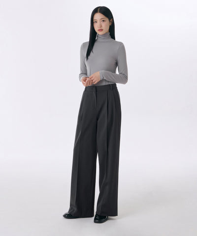 MUSINSA STANDARD WOMAN Slacks Wide Banding [Gray]