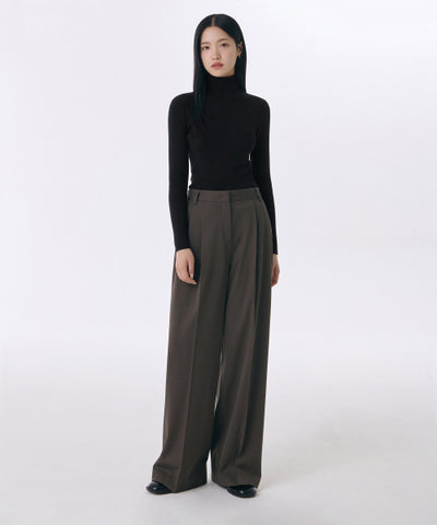 MUSINSA STANDARD WOMAN Slacks Two-Tuck Wide Banding [Van Dyke Brown]